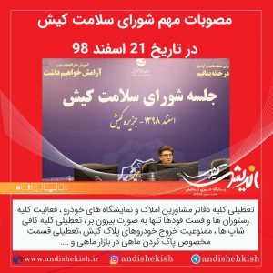 مصوبات شورای سلامت کیش در مورخ ۲۱ اسفند ۹۸