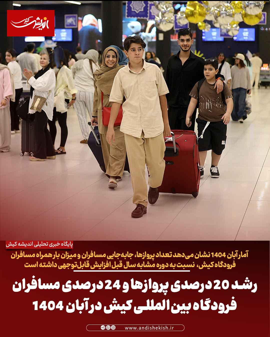 رشد ۲۰ درصدی پروازها و ۲۴ درصدی مسافران فرودگاه بین‌المللی کیش در آبان ۱۴۰۴