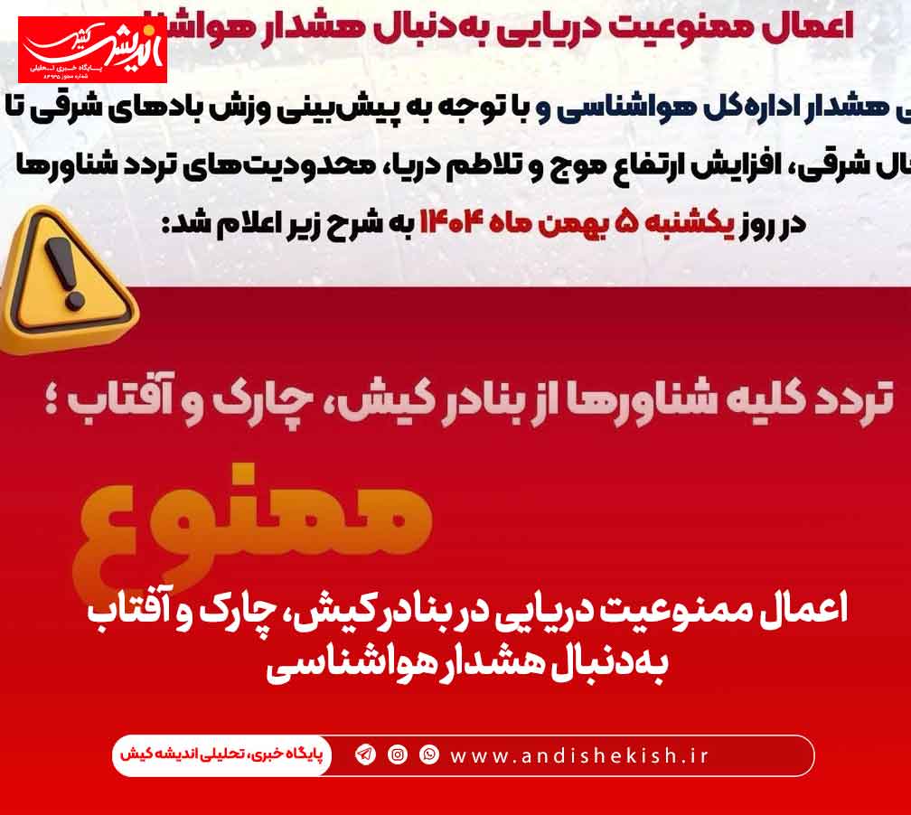 اعمال ممنوعیت دریایی در بنادر کیش، چارک و آفتاب به‌دنبال هشدار هواشناسی