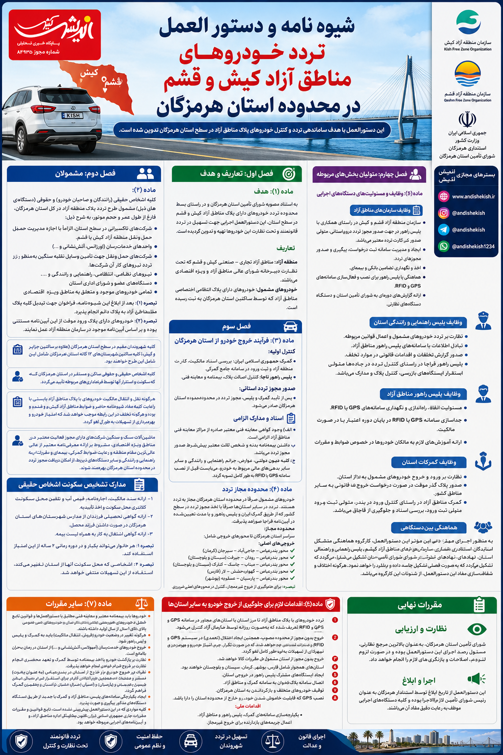 شیوه نامه و دستور العمل تردد خودروهای مناطق آزاد کیش و قشم در محدوده استان هرمزگان شیوه نامه و دستور العمل تردد خودروهای مناطق آزاد کیش و قشم در محدوده استان هرمزگان