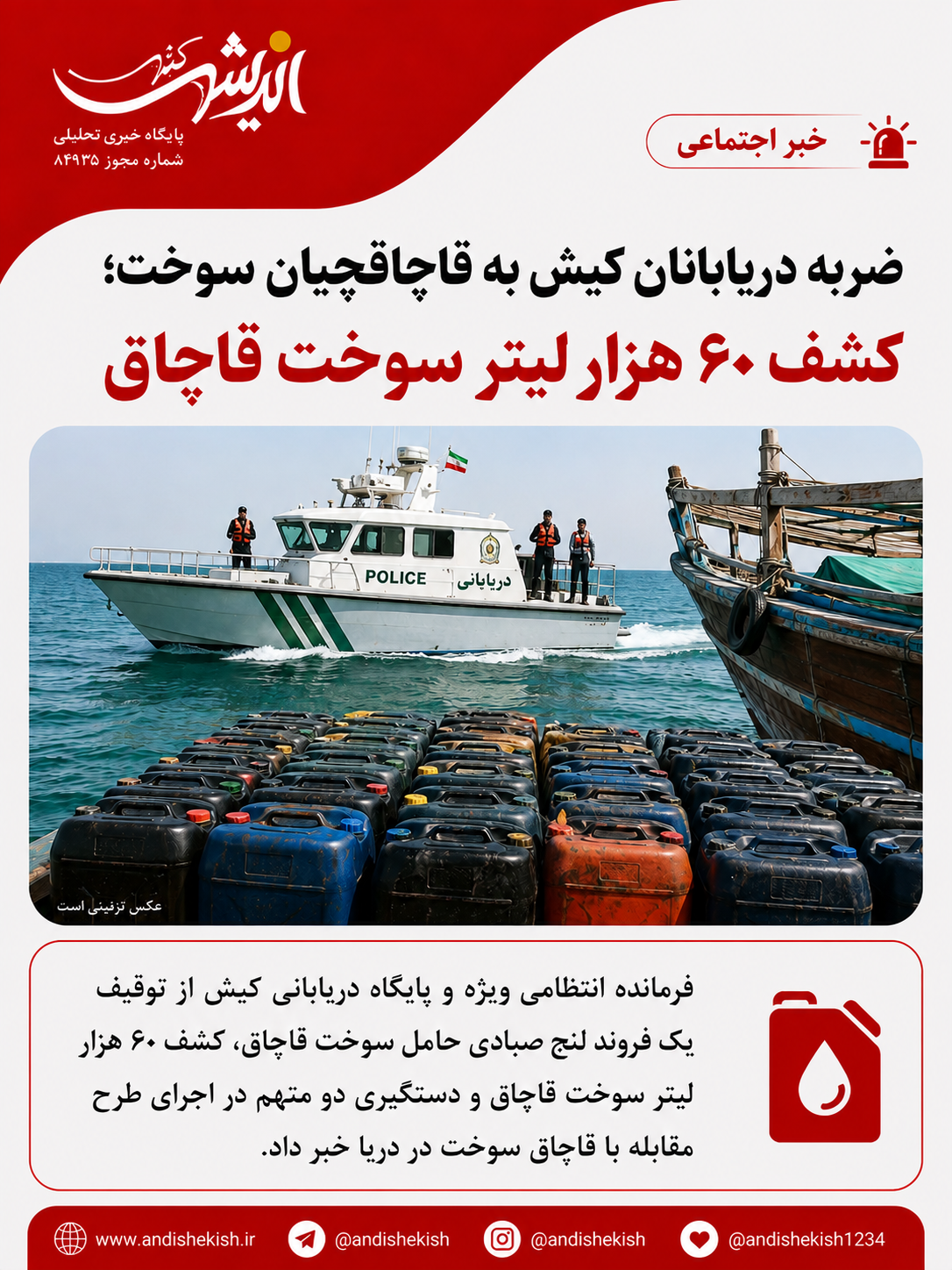 ضربه دریابانان کیش به قاچاقچیان سوخت؛ کشف ۶۰ هزار لیتر سوخت قاچاق