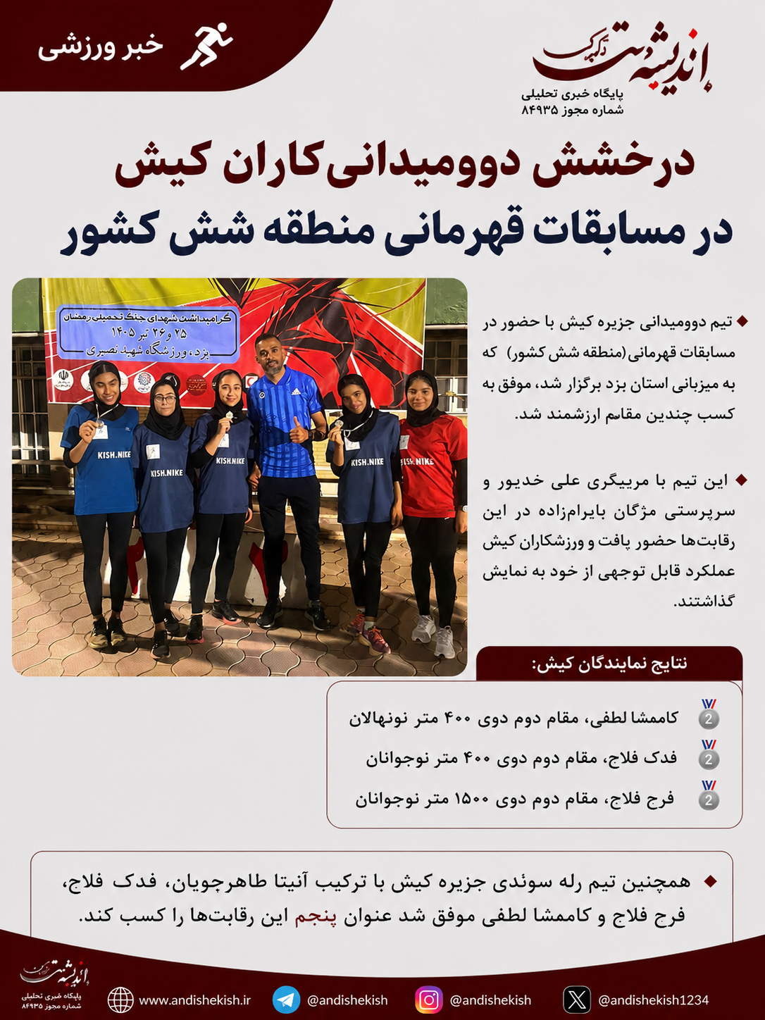 درخشش دو و میدانی‌کاران کیش در مسابقات قهرمانی منطقه شش کشور
