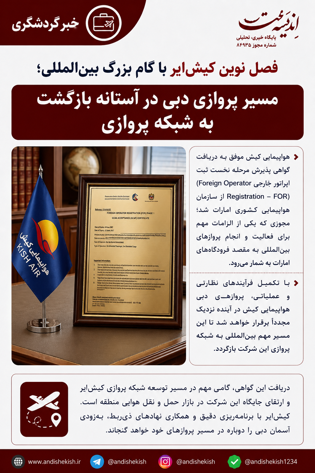 فصل نوین کیش‌ایر با گام بزرگ بین‌المللی؛ مسیر پروازی دبی در آستانه بازگشت به شبکه پروازی