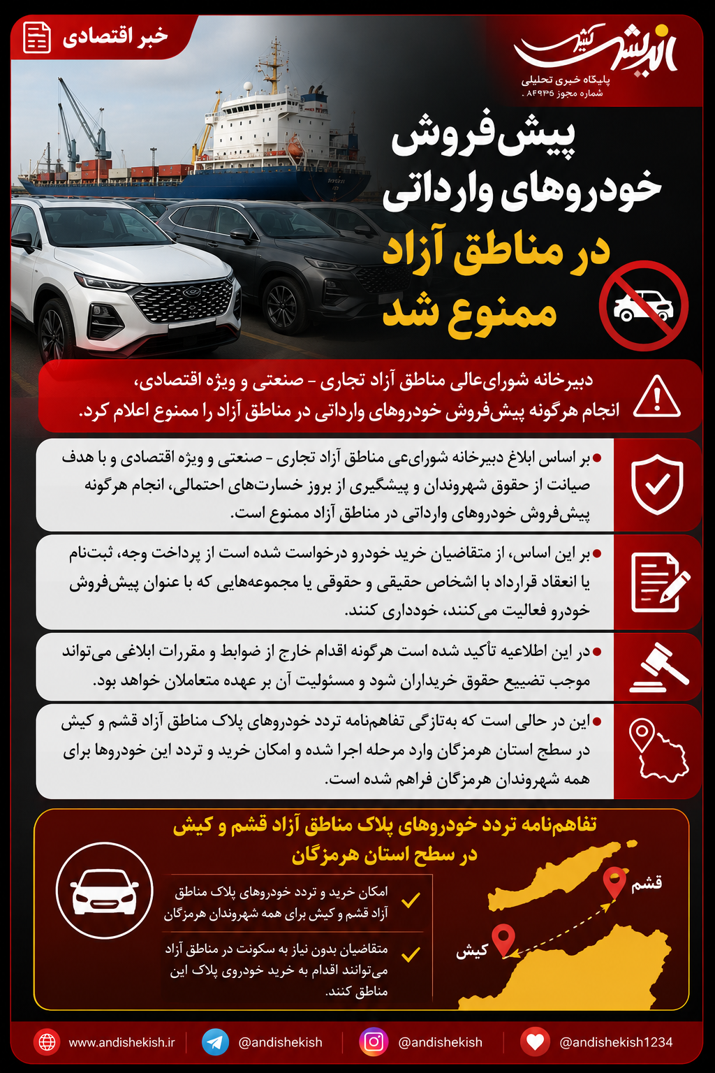 پیش‌فروش خودروهای وارداتی در مناطق آزاد را ممنوع شد
