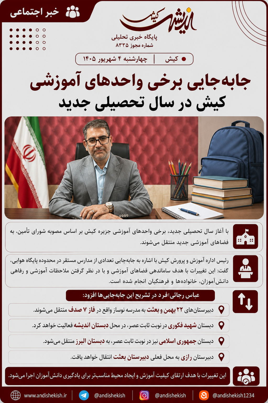 جابه‌جایی برخی واحدهای آموزشی کیش در سال تحصیلی جدید