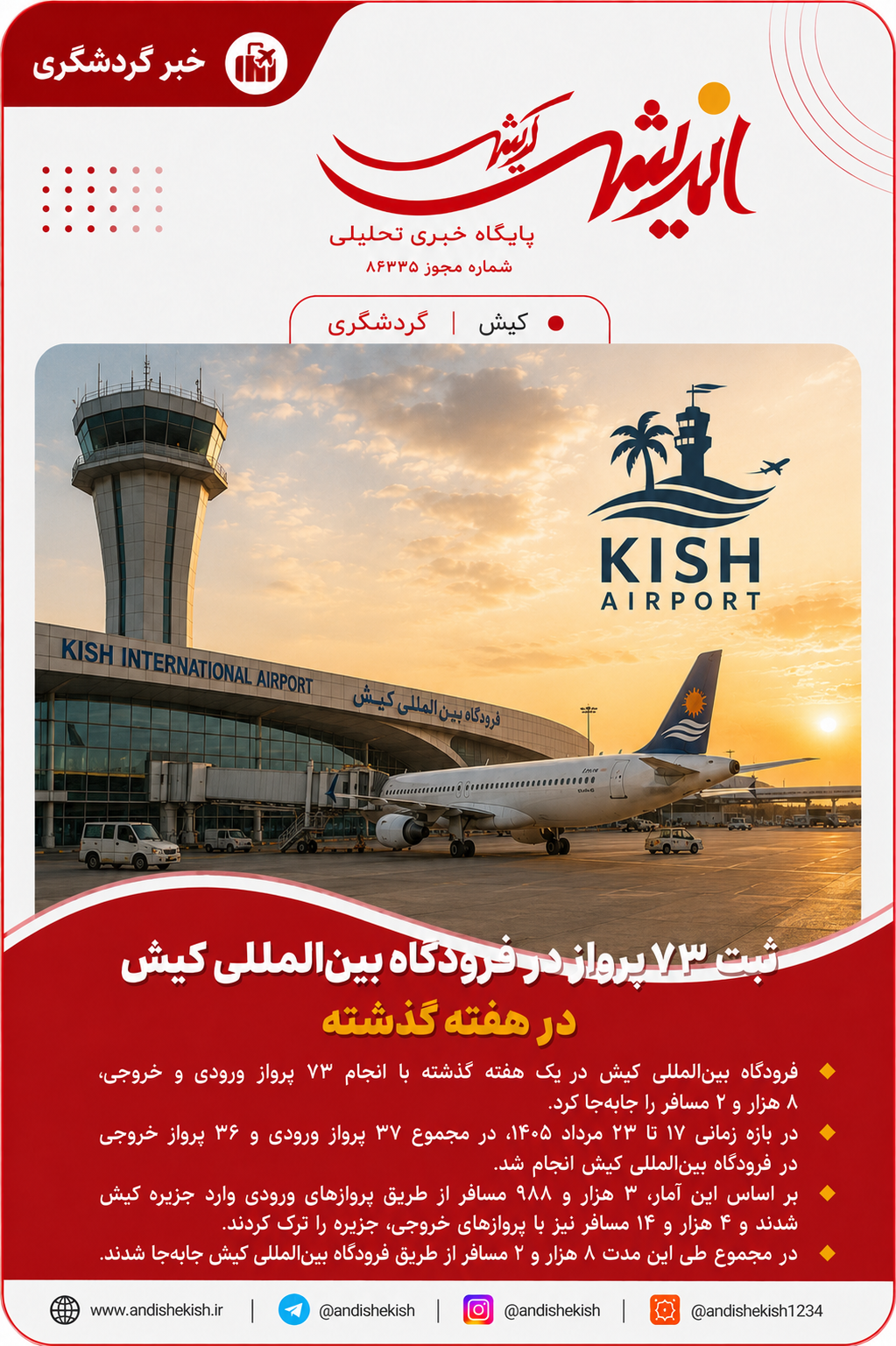 ثبت ۷۳ پرواز در فرودگاه بینالمللی کیش در هفته گذشته ثبت ۷۳ پرواز در فرودگاه بینالمللی کیش در هفته گذشته