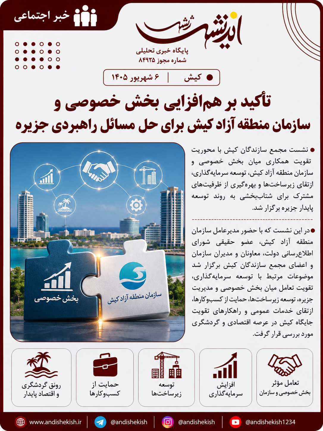 تأکید بر هم‌افزایی بخش خصوصی و سازمان منطقه آزاد کیش برای حل مسائل راهبردی جزیره