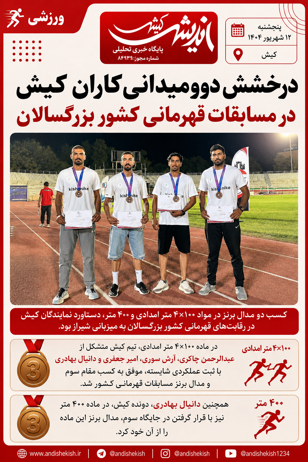 درخشش دوومیدانی‌کاران کیش در مسابقات قهرمانی کشور بزرگسالان