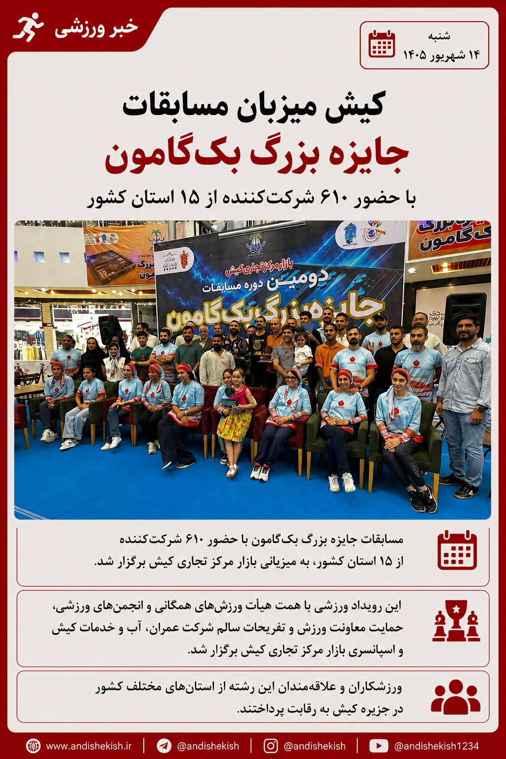 کیش میزبان مسابقات جایزه بزرگ بک‌گامون با حضور ۶۱۰ شرکت‌کننده از ۱۵ استان کشور
